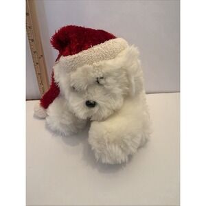 Dan‎ Dee White Dog with Santa Hat Christmas Plush Stuffed Animal Toy 6"